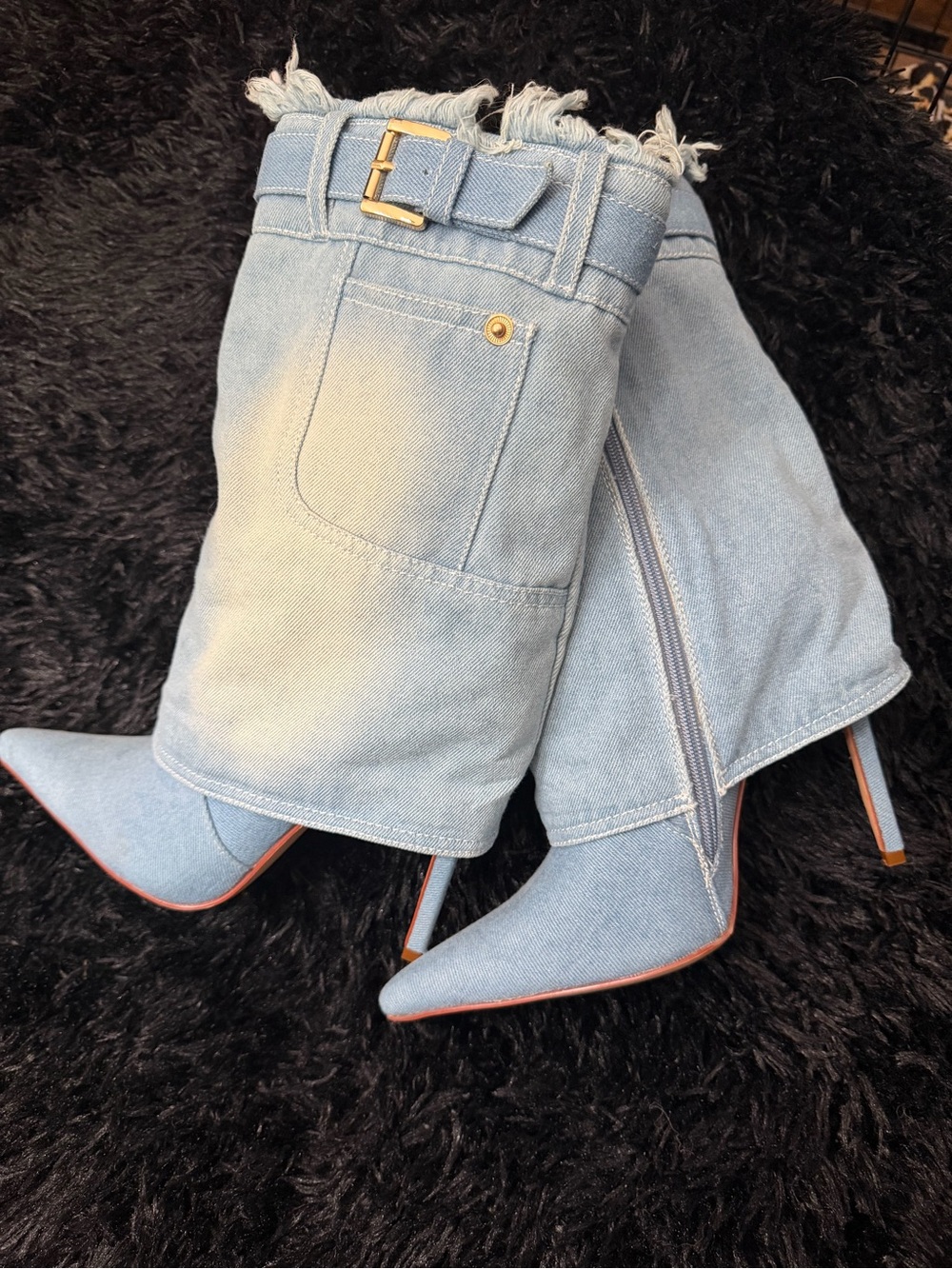 Light Wash Denim Pointed Toe Stiletto Booties Size 8